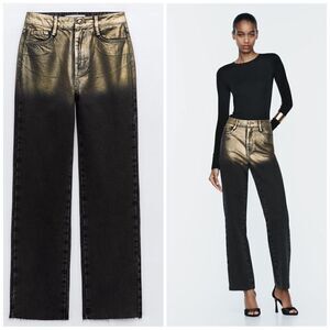 ZARA HIGH WAIST Z1975 STRAIGHT LEG FOIL JEANS